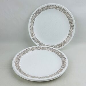 Corelle Woodland Brown 4 Salad Plate Set 8.5" Dessert Luncheon White Vintage
